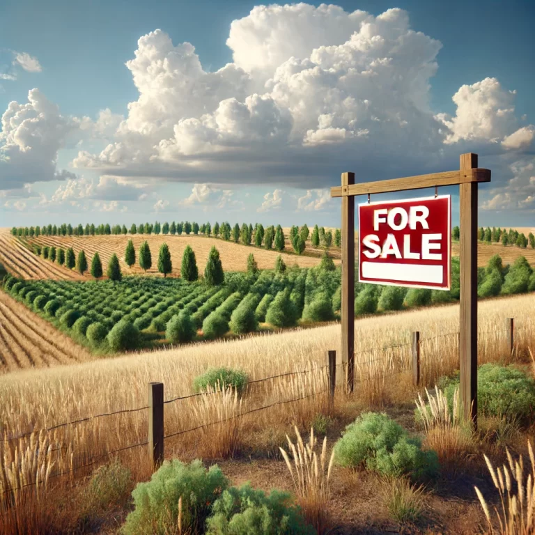 DALL·E 2024-06-14 15.48.06 - A highly realistic image of an empty plot of land for sale. The land is flat and spacious with a mix of light brown and green grass covering the groun